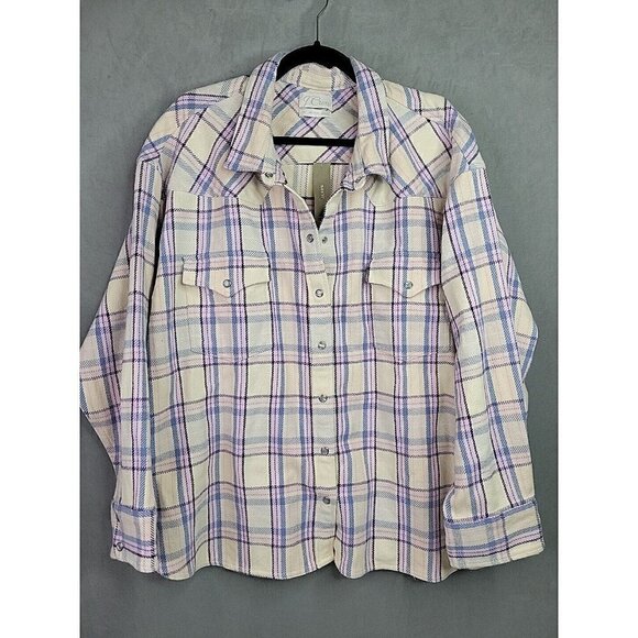New J. Crew Relaxed fit Flannel Shirt Jacket Shacket Pearl Snap Pink Plaid Sz 24 - Picture 3 of 14